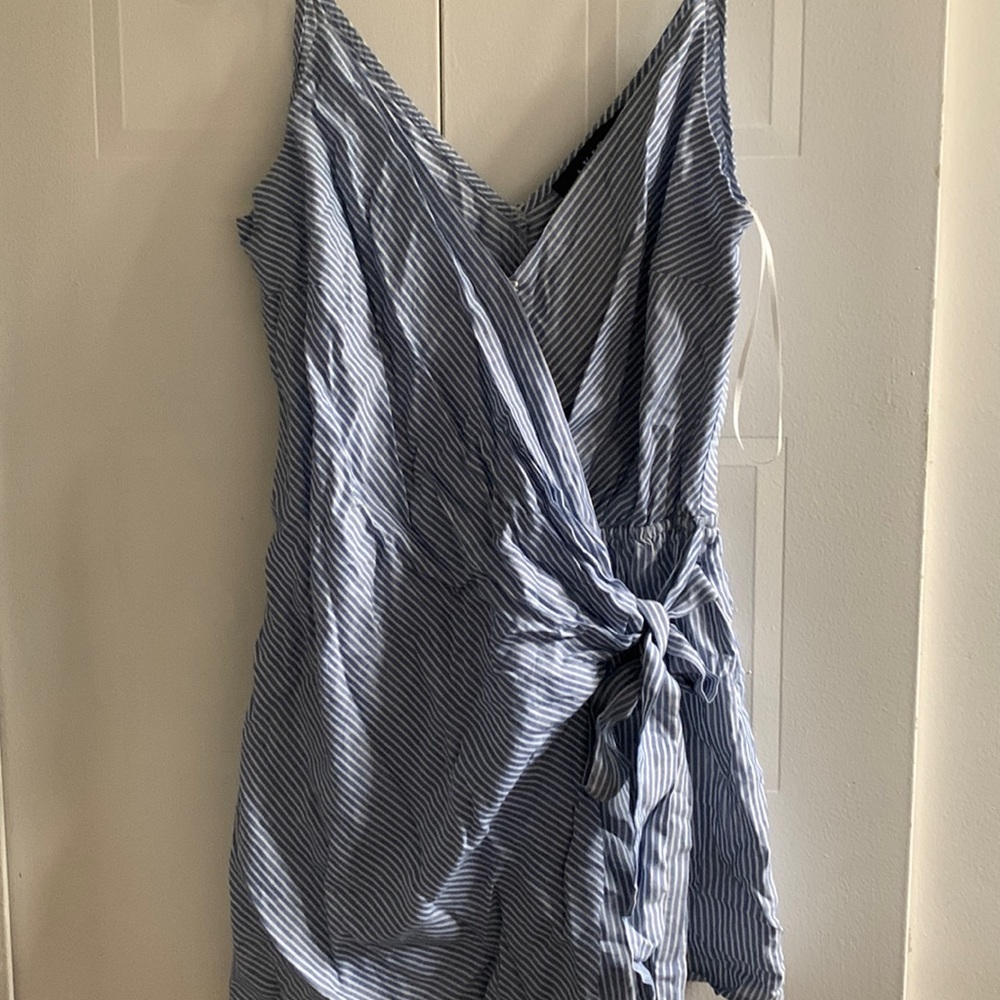 Blue stripped wrap mini dress